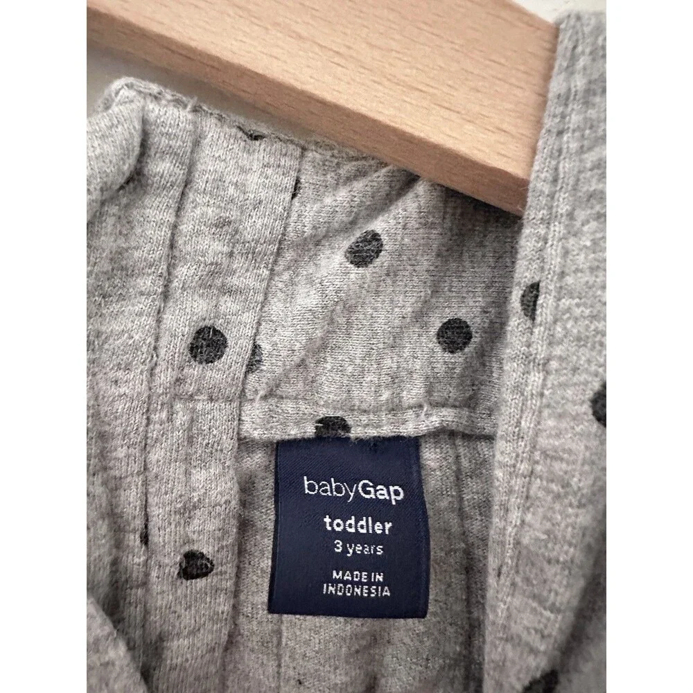 Baby Gap 3T 3 Years Girls Gray Dress Polka Dots Long Sleeve Toddler 100% Cotton